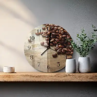 Hodiny s fotkou skleněné kulaté Kávová zrna