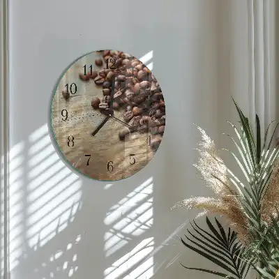 Hodiny s fotkou skleněné kulaté Kávová zrna