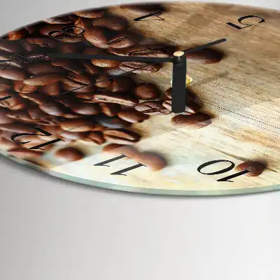 Hodiny s fotkou skleněné kulaté Kávová zrna