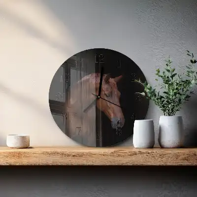 Hodiny na skle kulaté Kůň