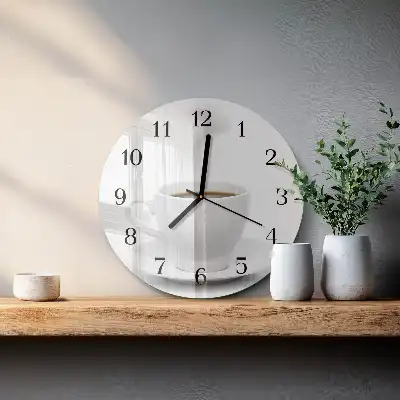 Hodiny s fotkou skleněné kulaté Šálek kávy