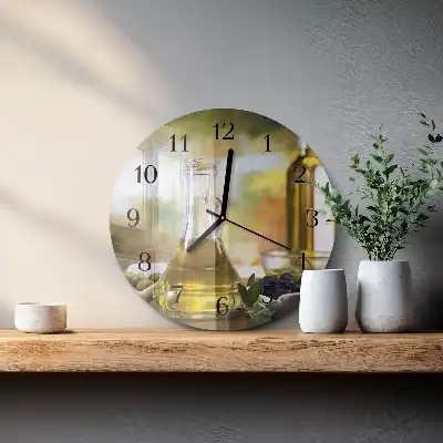 Kulaté skleněné hodiny na zeď Olivový olej