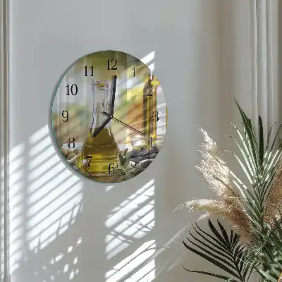 Kulaté skleněné hodiny na zeď Olivový olej
