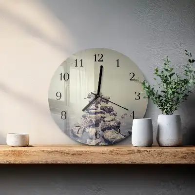 Hodiny s fotkou skleněné kulaté Břeh řeky