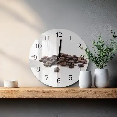 Kulaté skleněné hodiny na zeď Kávová zrna