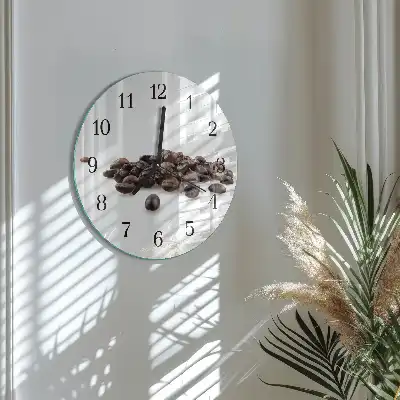 Kulaté skleněné hodiny na zeď Kávová zrna