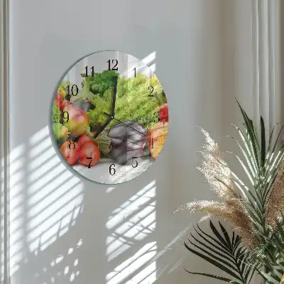 Hodiny na skle kulaté Zelenina