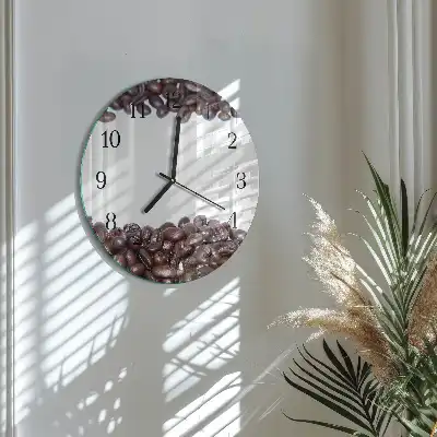 Kulaté skleněné hodiny na stěnu Kávová zrna