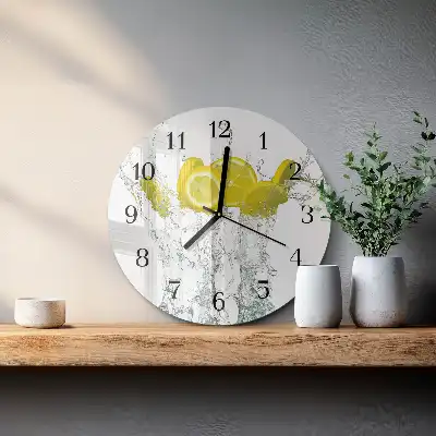 Nástěnné hodiny skleněné kulaté Voda s citronem