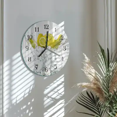 Nástěnné hodiny skleněné kulaté Voda s citronem