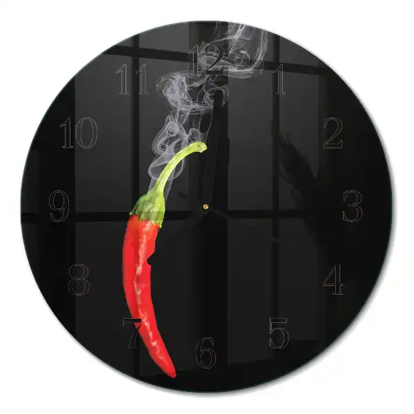 Nástěnné hodiny skleněné kulaté Chilli paprička
