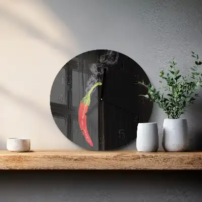 Nástěnné hodiny skleněné kulaté Chilli paprička