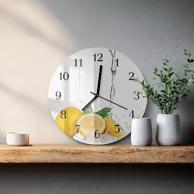 Kulaté skleněné hodiny na zeď Citrony