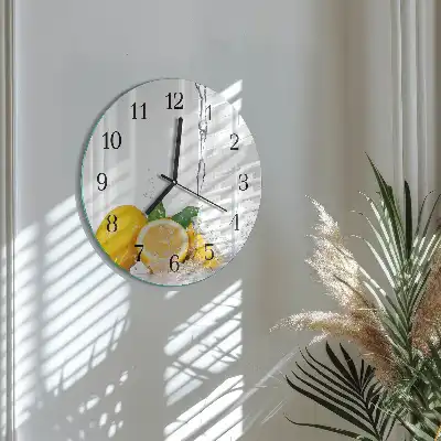 Kulaté skleněné hodiny na zeď Citrony