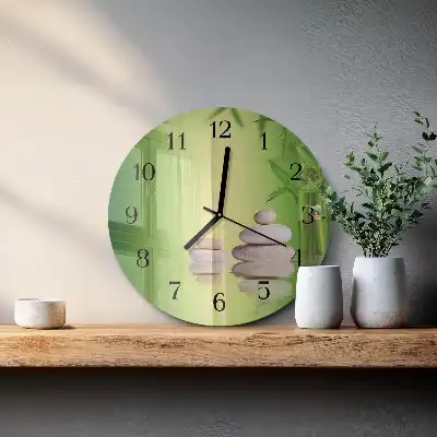 Nástěnné hodiny skleněné kulaté Zenové kameny