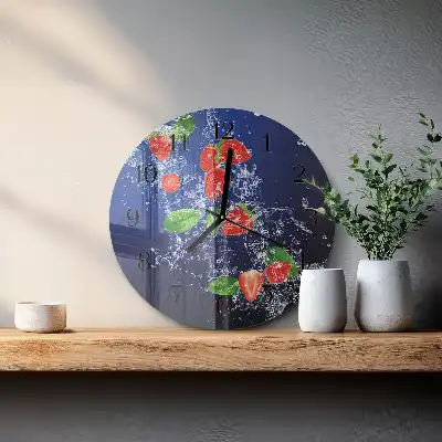 Kulaté skleněné hodiny na stěnu Jahody
