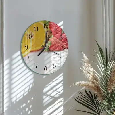Hodiny s fotkou skleněné kulaté Ovoce
