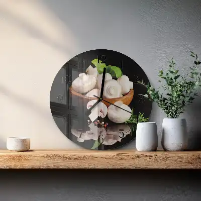 Kulaté skleněné hodiny na zeď Houby