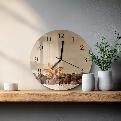 Hodiny s fotkou skleněné kulaté Kávová zrna