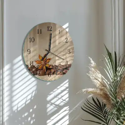 Hodiny s fotkou skleněné kulaté Kávová zrna
