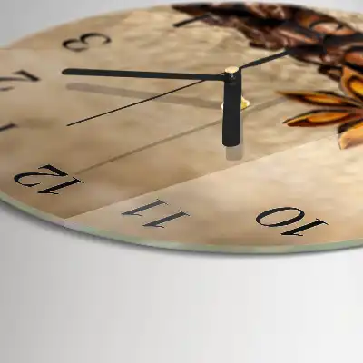 Hodiny s fotkou skleněné kulaté Kávová zrna