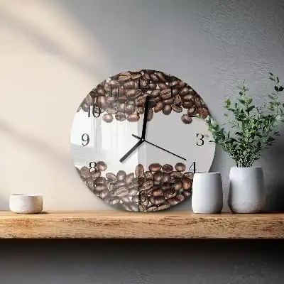 Kulaté skleněné hodiny na zeď Kávová zrna