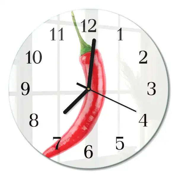 Kulaté skleněné hodiny na stěnu Chilli paprička