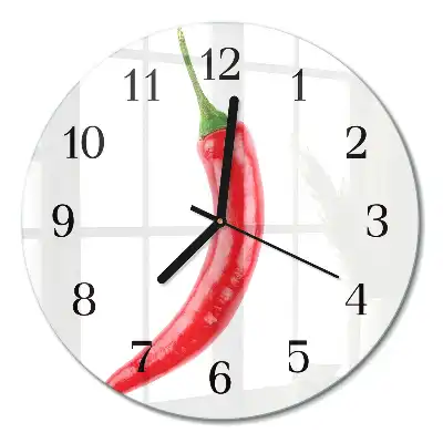 Kulaté skleněné hodiny na stěnu Chilli paprička