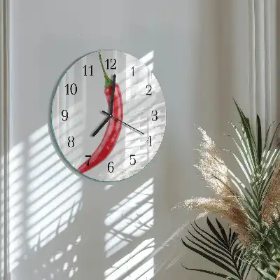 Kulaté skleněné hodiny na stěnu Chilli paprička