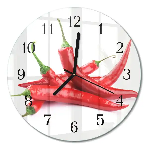Nástěnné hodiny skleněné kulaté Chilli papričky