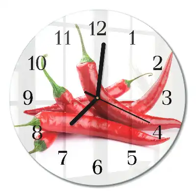 Nástěnné hodiny skleněné kulaté Chilli papričky