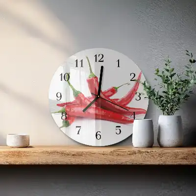 Nástěnné hodiny skleněné kulaté Chilli papričky