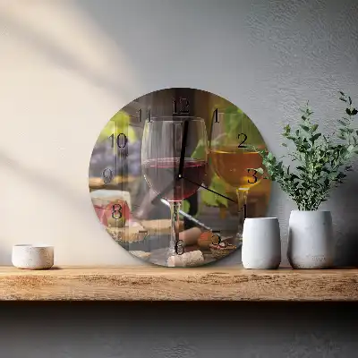 Kulaté skleněné hodiny na zeď Sklenka vína