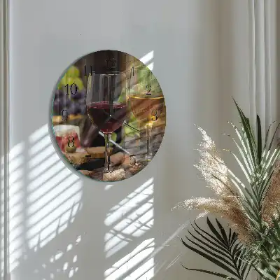 Kulaté skleněné hodiny na zeď Sklenka vína