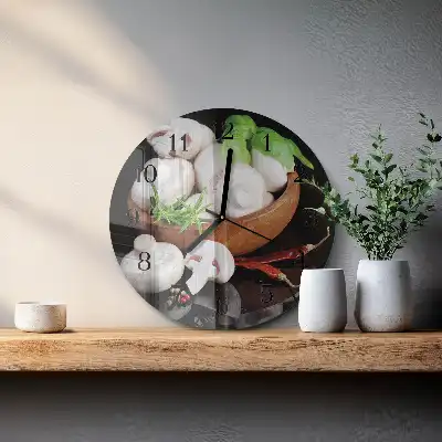 Hodiny s fotkou skleněné kulaté Houby