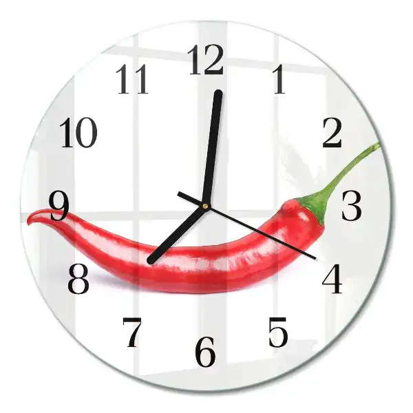Kulaté skleněné hodiny na zeď Chilli paprička