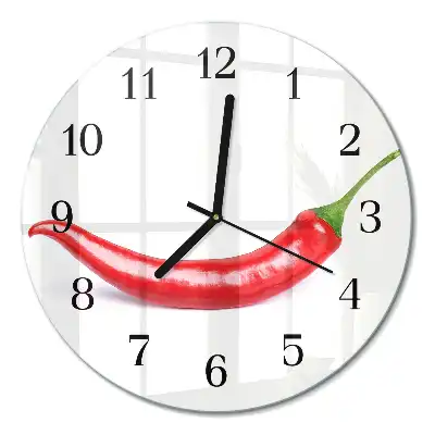 Kulaté skleněné hodiny na zeď Chilli paprička