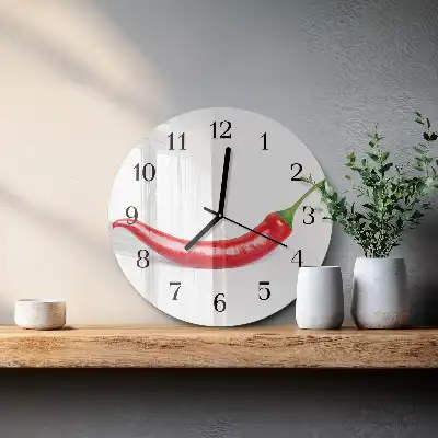 Kulaté skleněné hodiny na zeď Chilli paprička