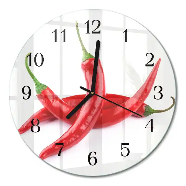 Kulaté skleněné hodiny na stěnu Chilli papričky