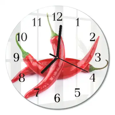 Kulaté skleněné hodiny na stěnu Chilli papričky