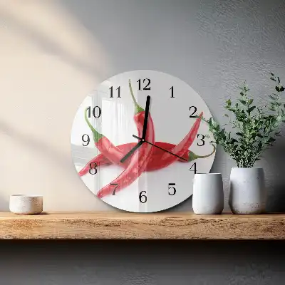 Kulaté skleněné hodiny na stěnu Chilli papričky