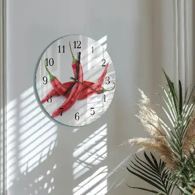 Kulaté skleněné hodiny na stěnu Chilli papričky