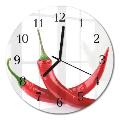 Kulaté skleněné hodiny na zeď Chilli papričky