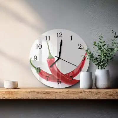 Kulaté skleněné hodiny na zeď Chilli papričky