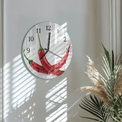 Kulaté skleněné hodiny na zeď Chilli papričky