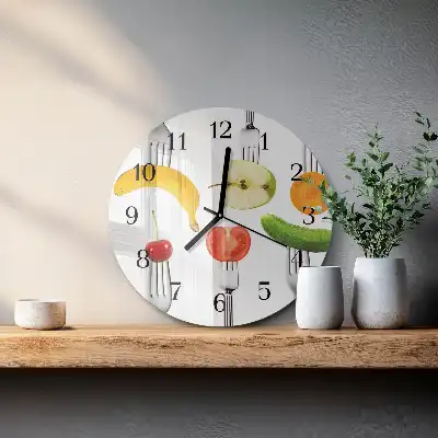 Kulaté skleněné hodiny na zeď Ovoce