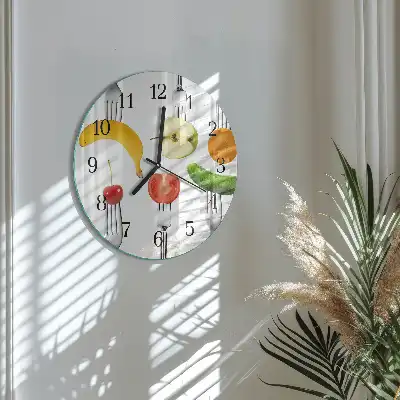 Kulaté skleněné hodiny na zeď Ovoce