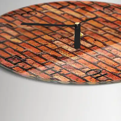Kulaté skleněné hodiny na zeď Cihlová zeď