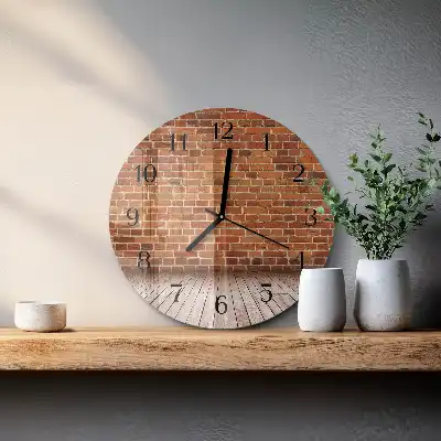 Kulaté skleněné hodiny na zeď Cihlová zeď