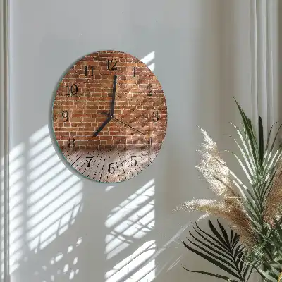 Kulaté skleněné hodiny na zeď Cihlová zeď